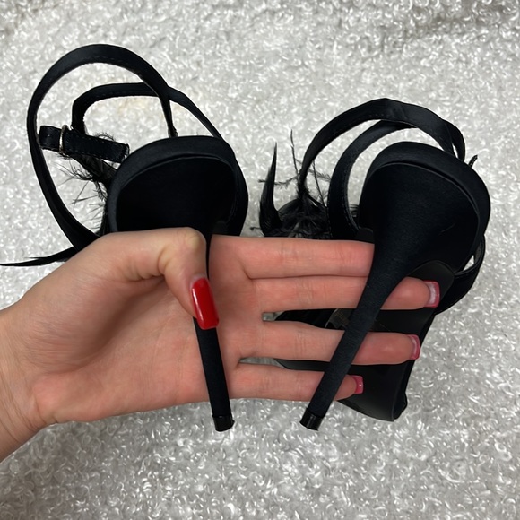 Venus satin feather ankle strap heels - Picture 7 of 9